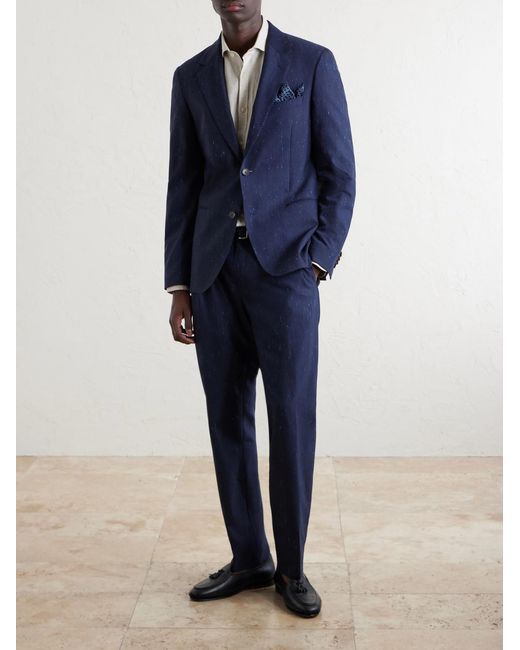 Mr P. Blue Wool And Silk-Blend Dupioni Suit Jacket for men