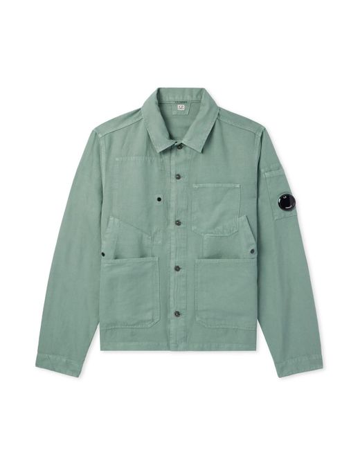C P Company Green Logo-appliquéd Cotton And Linen-blend Overshirt for men