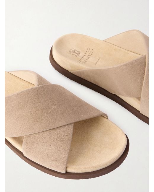 Brunello Cucinelli White Suede Slides for men