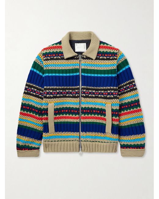 Sacai Striped Knitted Cardigan in Blue for Men | Lyst UK