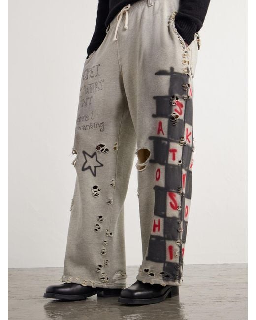 Satoshi Nakamoto White Get What I Want Printed Embellished Distressed Cotton-jersey Sweatpants for men