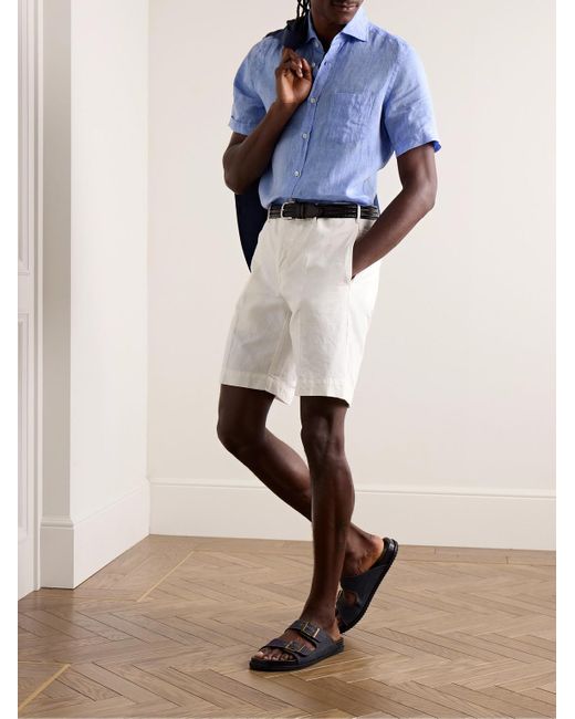 Incotex Blue Glanshirt Slim-fit Linen Shirt for men