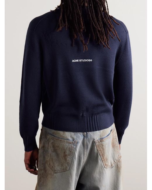 Acne Blue Kerinos Distressed Wool-Blend Sweater for men