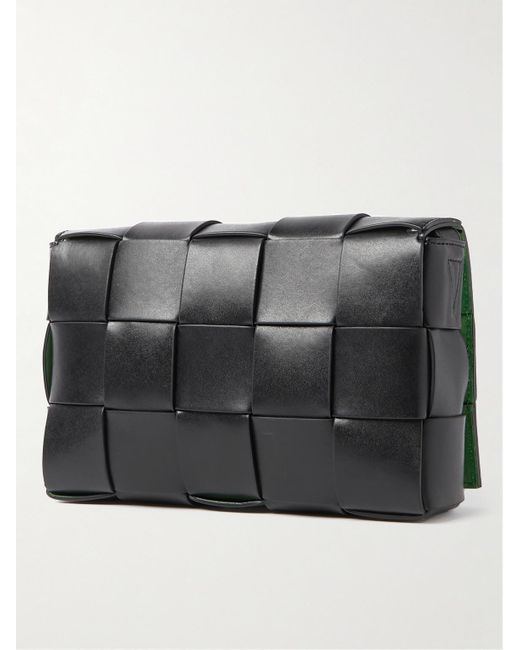 Bottega Veneta Black Intrecciato Leather Messenger Bag for men