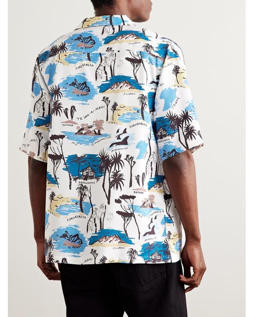 MANAAKI Blue Te Ika A Maui Camp Collar Printed Lyocell-Twill Shirt for men