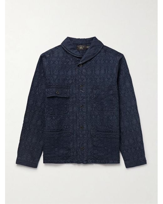 RRL Blue Deck Shawl-Collar Cotton-Blend Jacquard Overshirt for men