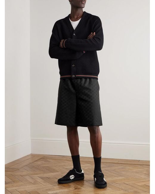 Gucci Black Wide-Leg Monogrammed Linen-Blend Jacquard Shorts for men