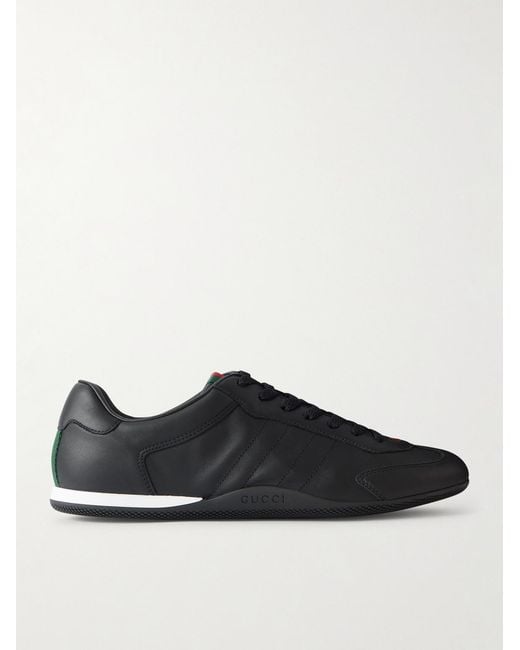 Gucci Black Rochelle Webbing-Trimmed Leather Sneakers for men