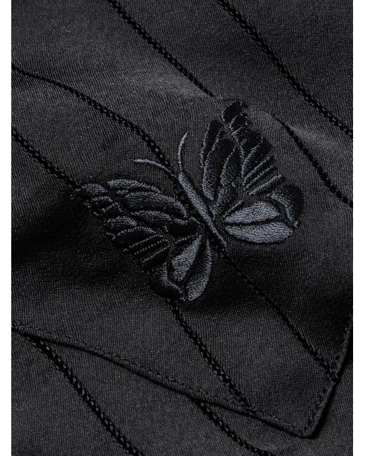 Needles Black Camp-collar Logo-embroidered Striped Georgette Western Shirt for men