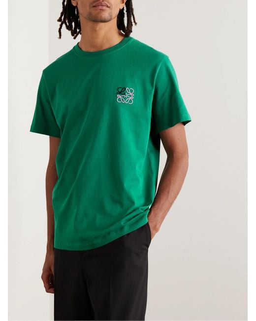 T-shirt in jersey di cotone con logo ricamato di Loewe in Green da Uomo