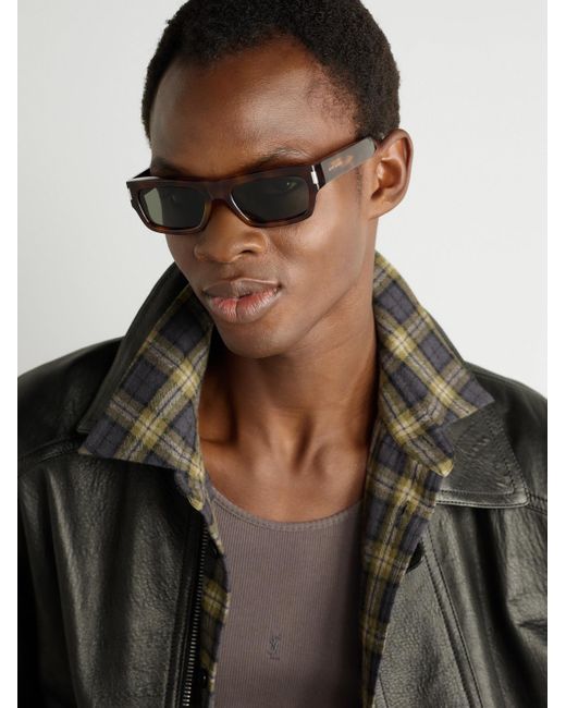 Saint Laurent Black Rectangular-Frame Tortoiseshell Acetate Sunglasses for men