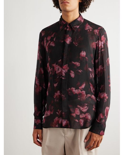 Dries Van Noten Black Floral-Print Crepe Shirt for men