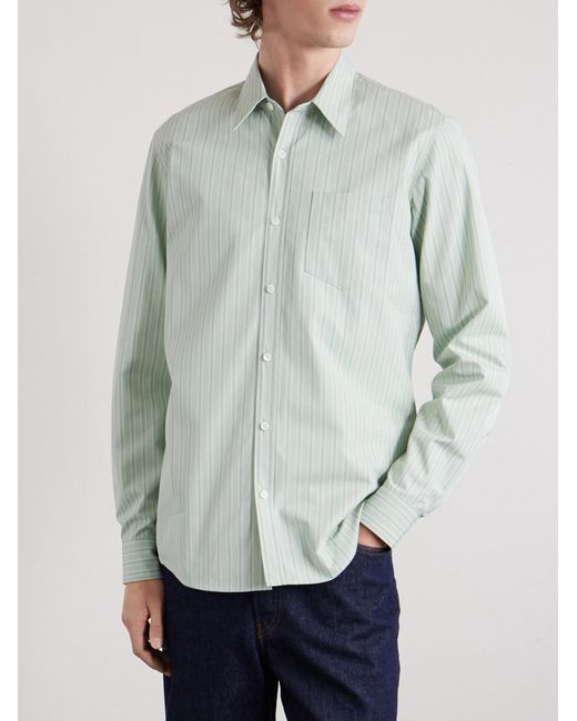 Dries Van Noten White Striped Cotton-Poplin Shirt for men