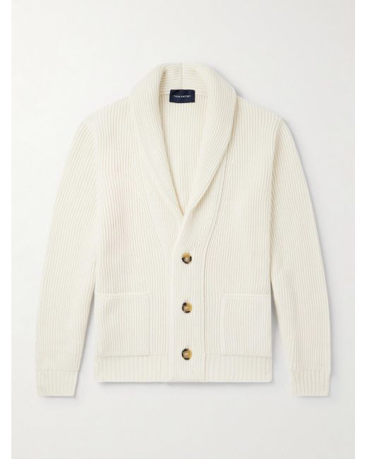 Thom Sweeney Shawl-Collar Ribbed Wool Cardigan in Natural for Men | Lyst UK