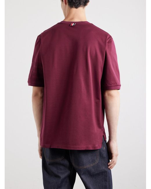 Thom Browne Red Logo-appliquéd Striped Cotton-jersey T-shirt for men