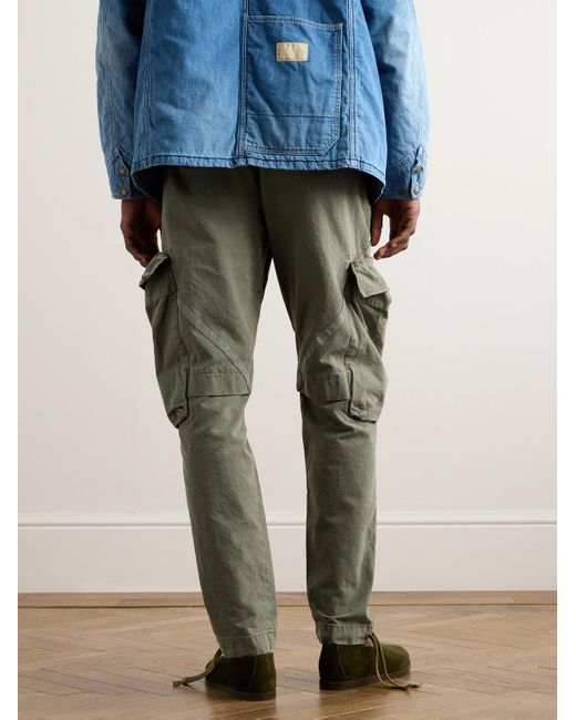 Pantaloni cargo a gamba affusolata in tela di cotone con coulisse di Greg Lauren in Green da Uomo