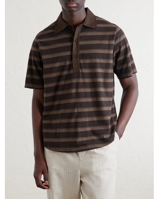 Oliver Spencer Brown Stanfield Striped Organic Cotton Polo Shirt for men