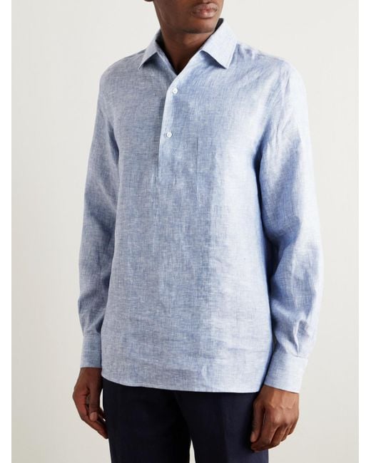 Loro Piana Blue André Linen Half-Placket Shirt for men