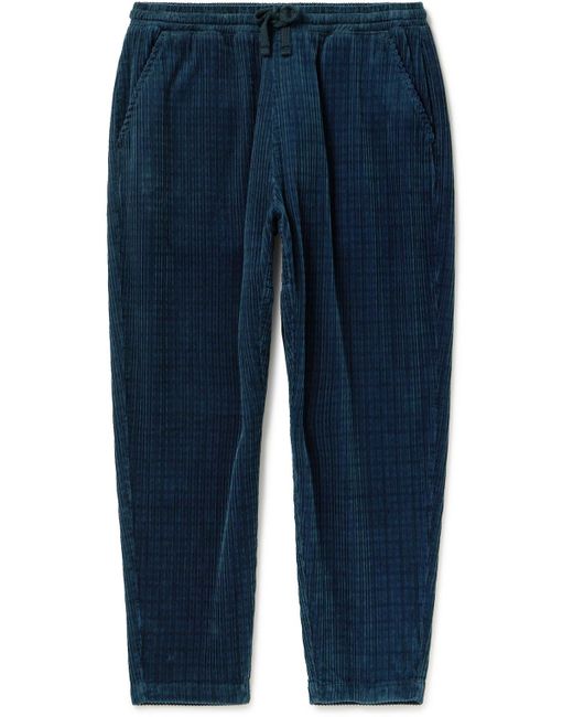 Universal Works Blue Straight-leg Houndstooth Cotton-corduroy Drawstring Trousers for men