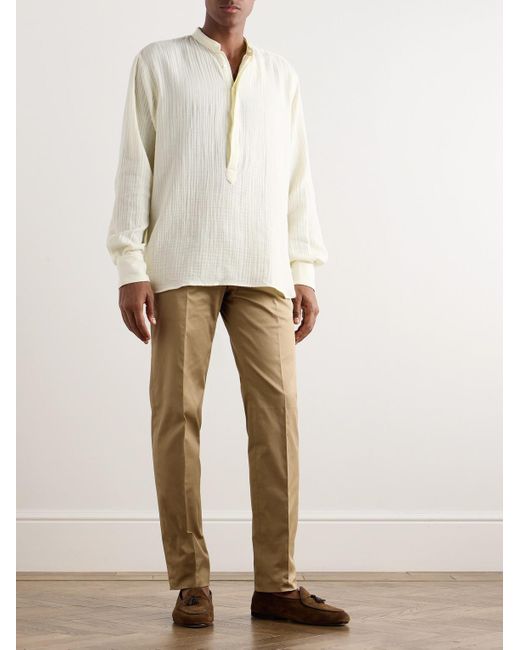 Richard James Natural Grandad-collar Cotton-seersucker Half-placket Shirt for men
