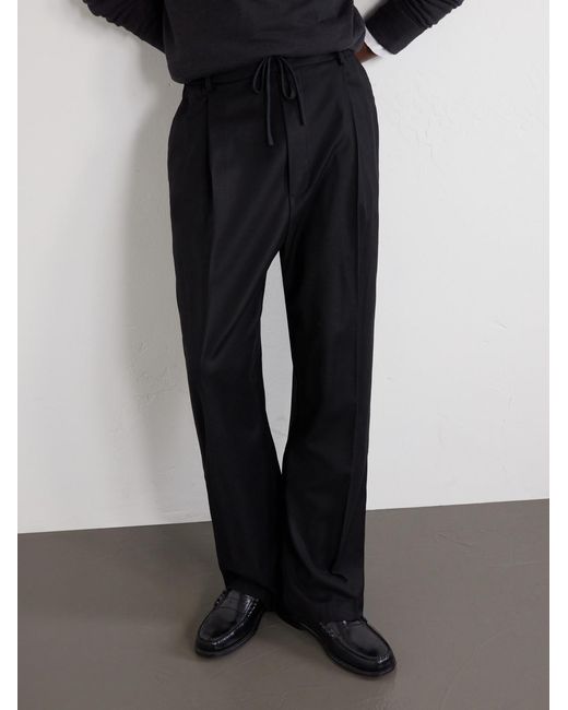 Barena Black Mado Wide-Leg Wool-Blend Drawstring Trousers for men