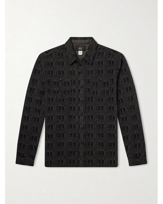 RRL Black Wool-Blend Jacquard Overshirt for men