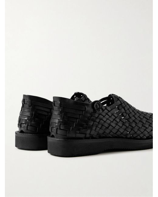 Yuketen Black Leo Woven Leather Sandals for men