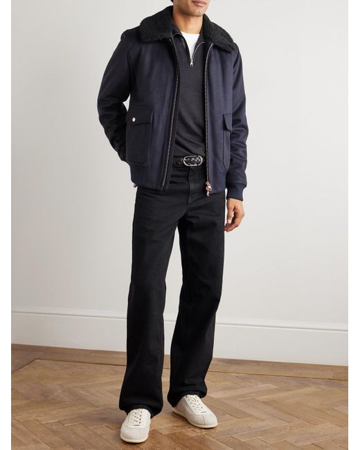 Private White V.c. Blue The Flight Jacket 3.0 Shearling-Trimmed Wool Bomber Jacket for men