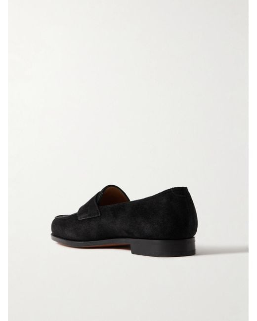 John Lobb Black Lopez Suede Penny Loafers for men