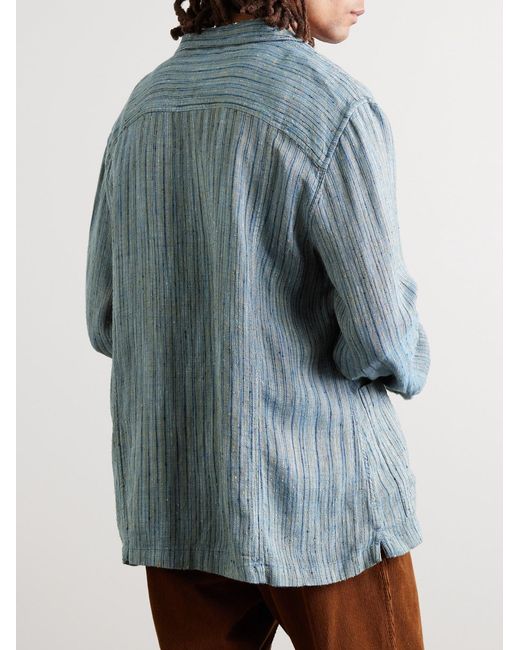 Corridor NYC Blue Beachside Striped Jacquard Shirt for men