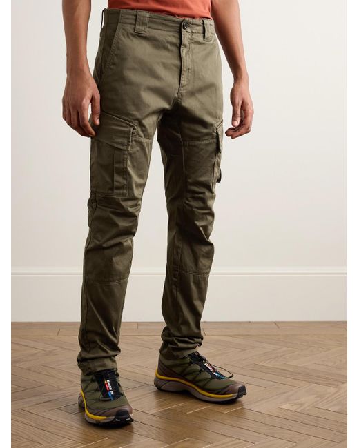 C P Company Green Slim-Fit Tapered Logo-Appliquéd Stretch-Cotton Sateen Cargo Trousers for men