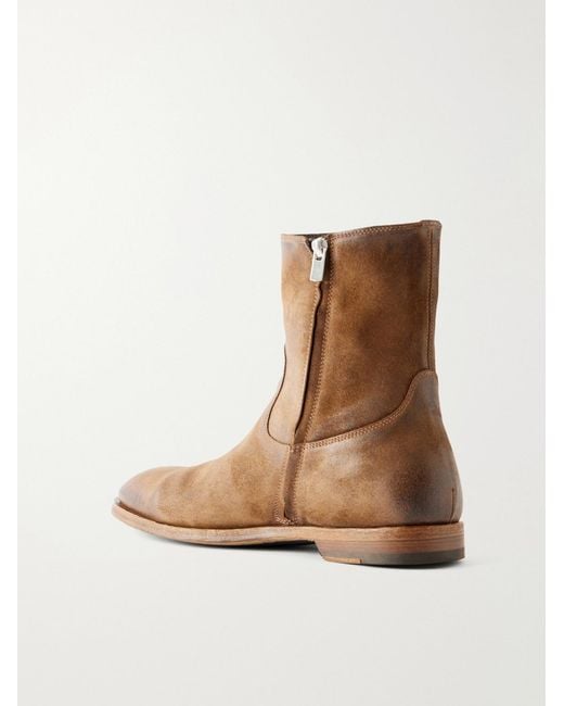 Officine Creative Brown Waxed-Suede Biker Boots for men
