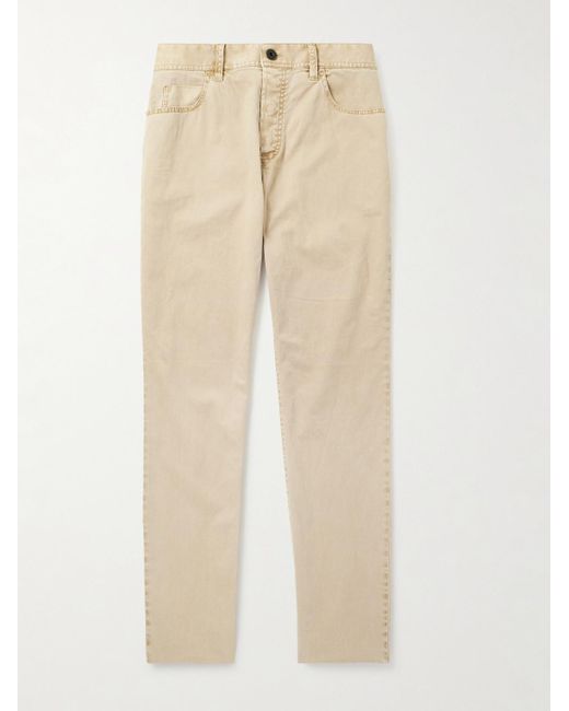 James Perse Natural Slim-Fit Straight-Leg Brushed Cotton-Blend Twill Trousers for men