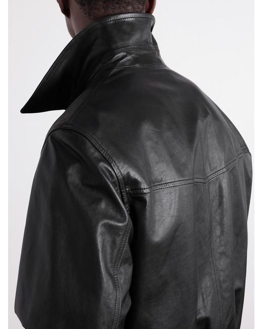 Lemaire Black Leather Biker Jacket for men