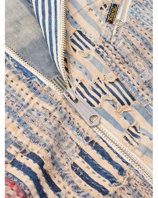 Kapital Boro Patchwork-Jacke aus einer Baumwoll-Leinenmischung mit Reißverschluss in Distressed-Optik in White für Herren