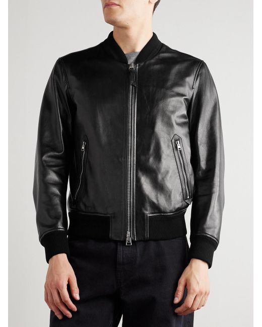 Tom Ford Black Leather Bomber Jacket for men