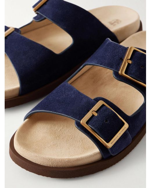 Brunello Cucinelli Blue Buckled Suede Sandals for men