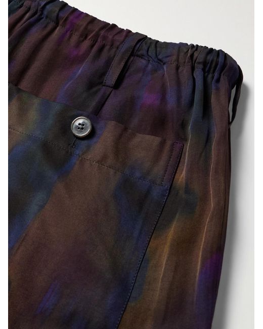 Dries Van Noten Blue Straight-leg Printed Satin Drawstring Trousers for men