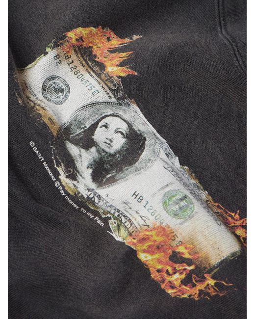 SAINT Mxxxxxx Pay Money to My Pain Hoodie aus Baumwoll-Jersey mit Print in Distressed-Optik in Gray für Herren