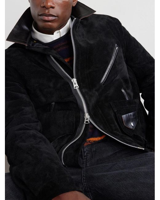 Sacai Black Leather-Trimmed Suede Jacket for men