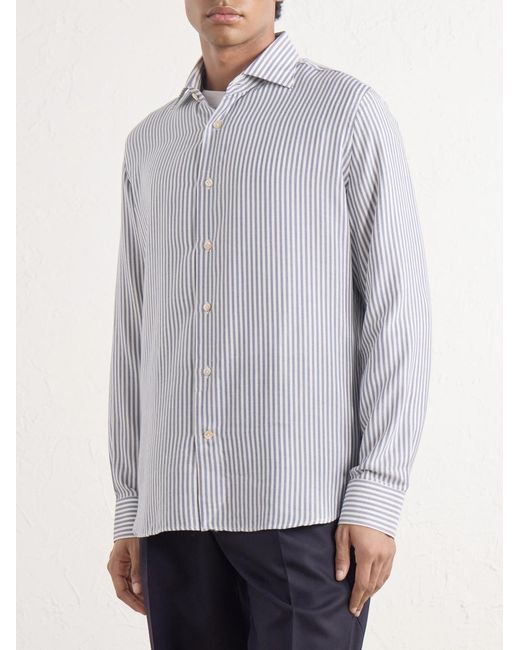 Eleventy Gray Striped Lyocell And Cotton-blend Shirt for men
