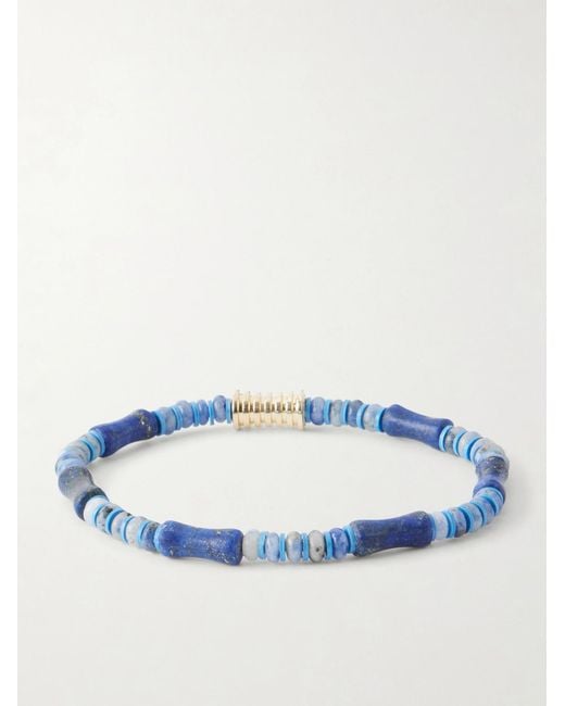 Luis Morais Blue 14-Karat Lapis Lazuli Beaded Bracelet for men