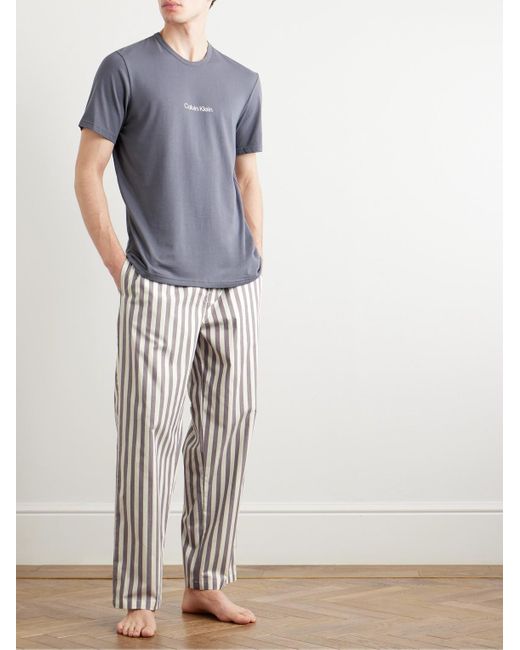 CALVIN KLEIN UNDERWEAR - Striped Cotton Pyjama Trousers - Blue Calvin Klein  Underwear