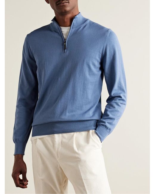 Pullover in cotone con mezza zip di Canali in Blue da Uomo