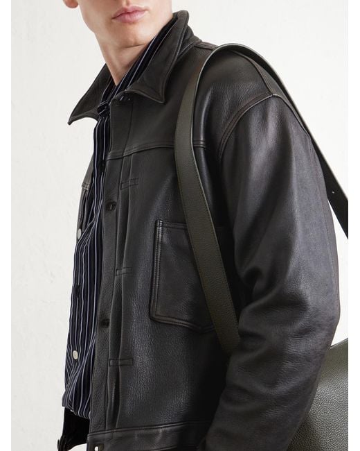 A.PRESSE Black Leather Jacket for men