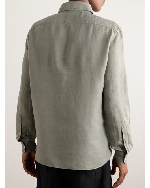 Brunello Cucinelli Gray Cutaway-collar Linen And Cotton-blend Half-placket Shirt for men