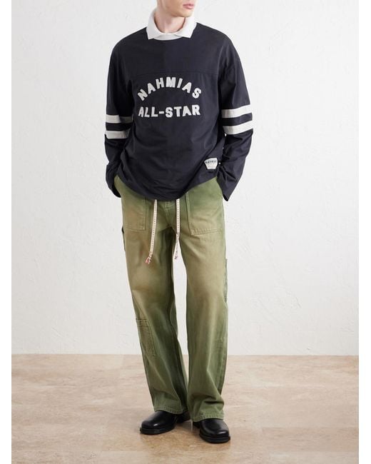 NAHMIAS Blue All Star Varsity Logo-Appliquéd Striped Cotton-Jersey T-Shirt for men
