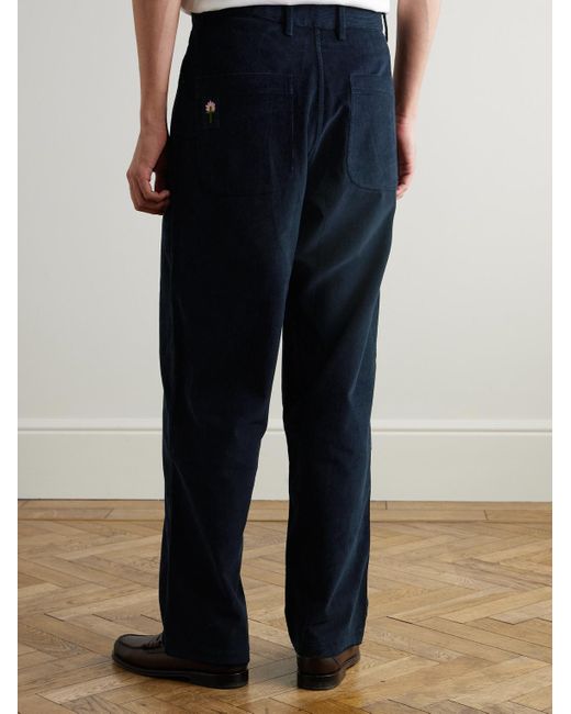 Kardo Blue Antonio Straight-Leg Embroidered Cotton-Corduroy Trousers for men