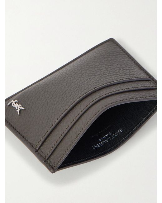 Saint Laurent Gray Tiny Cassandre Logo-Appliquéd Full-Grain Leather Cardholder for men