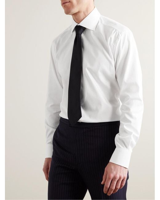 Brioni White Cutaway-collar Cotton-poplin Shirt for men